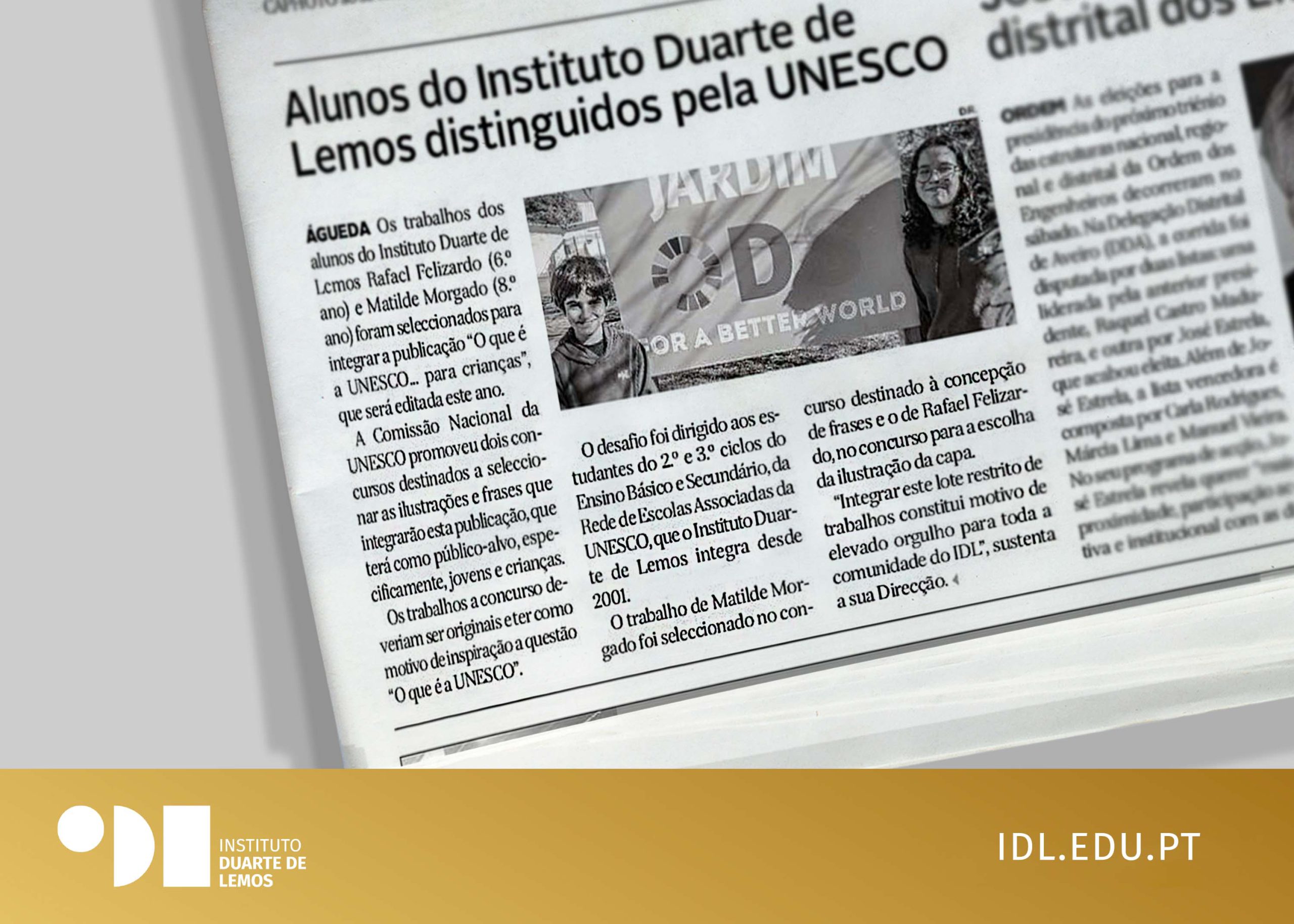 ALUNOS DO INSTITUTO DUARTE DE LEMOS DISTINGUIDOS PELA UNESCO